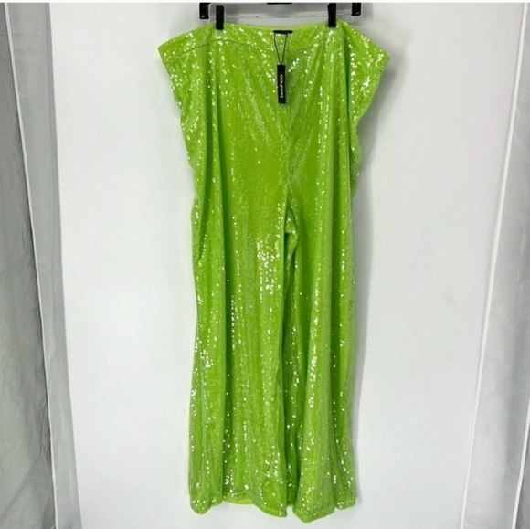 🍂🍁NWT BOOHOO LIME GREEN SEQUIN PANTS 20 - Picture 4 of 8
